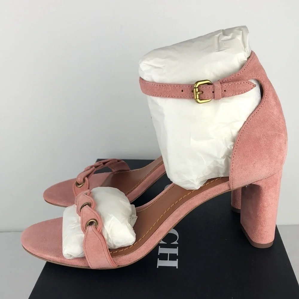 NEW Coach Chain Link Strap Suede Peep Toe Ankle Strap Sandals Heels 8